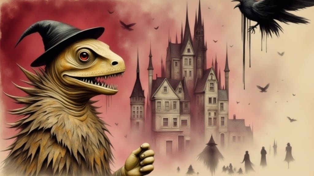 Surreal Cityscape Reveals Sinister Lizard Man in a Snowy Urb...