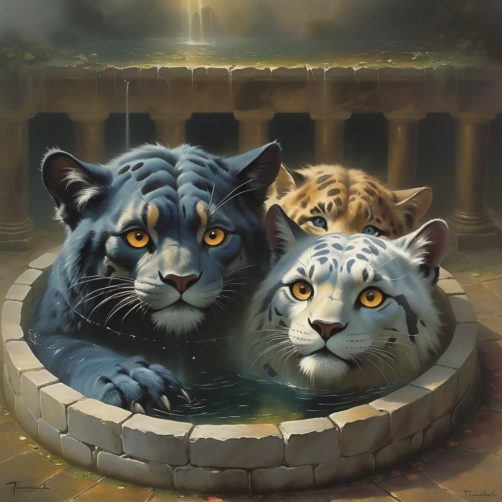 Ethereal Panthers in a Well: Fantasy Art