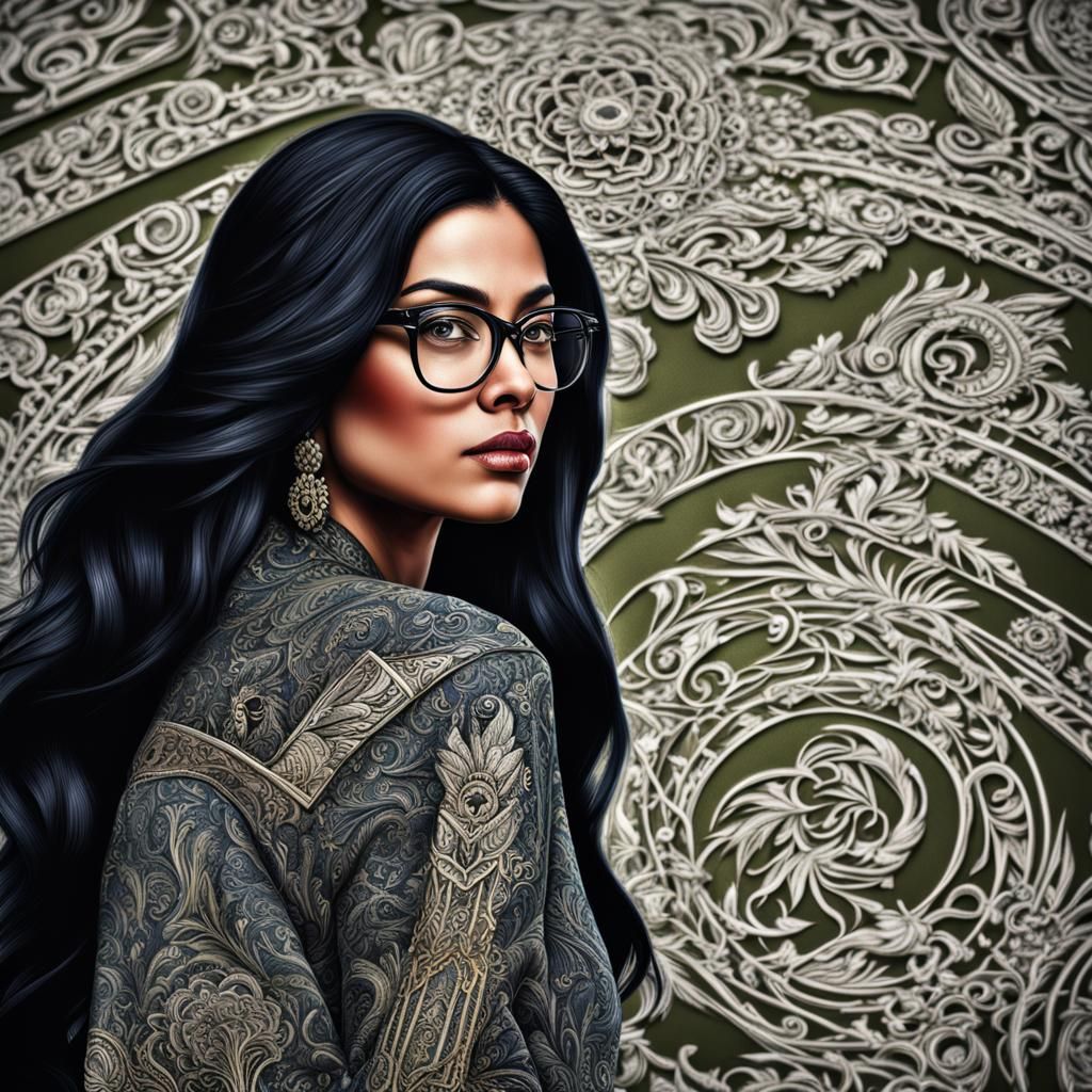 Hyperrealistic Portrait of a Voluptuous Woman with Glasses