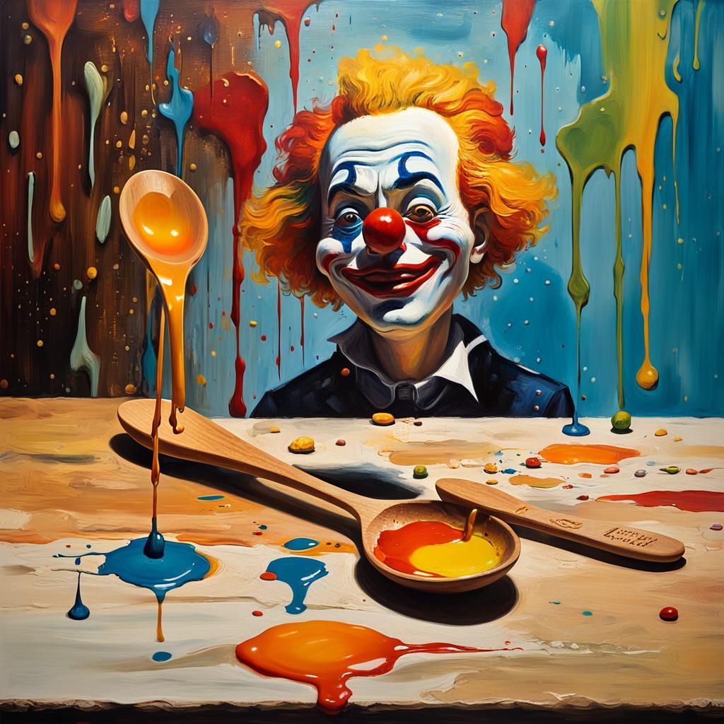 Surreal Clown Spoon: An Oil Painting