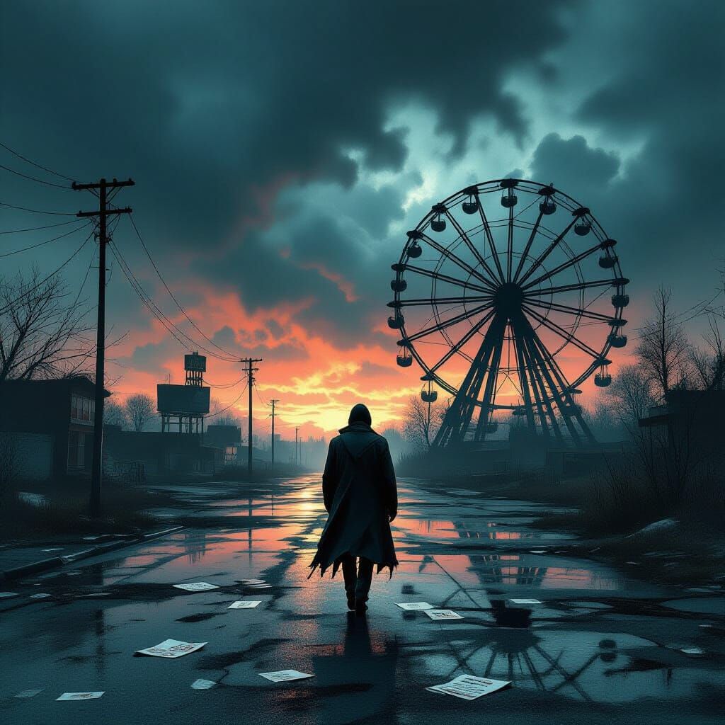 Haunting Abandoned Theme Park Under Stormy Skies