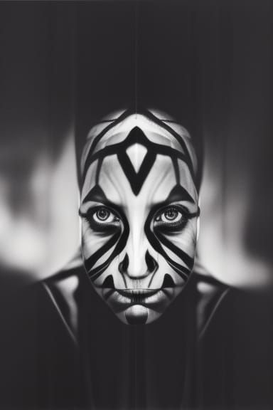 Striking Black and White 3D Portrait in Op Art Style