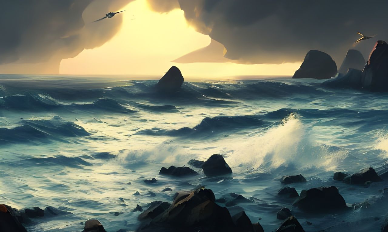 Oregon Coast Rocks in Atmospheric Digital Art