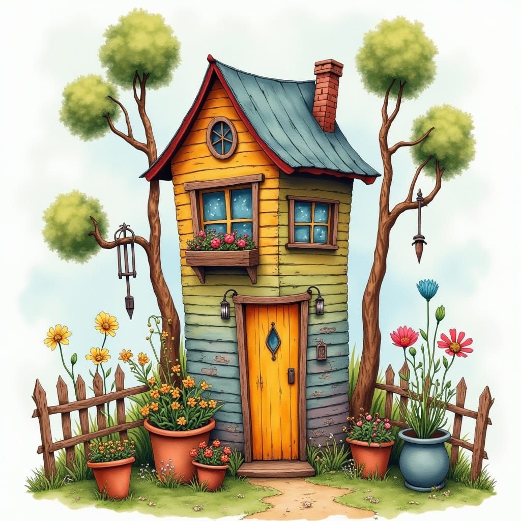 Charming Ramshackle Hut Amidst Blooming Flowers