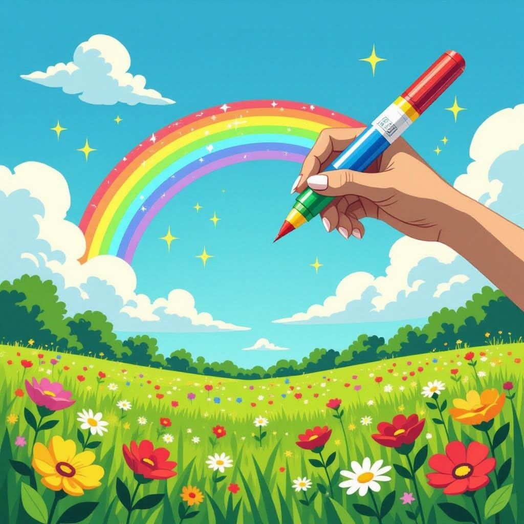 Whimsical Rainbow Landscape in Vibrant Colors