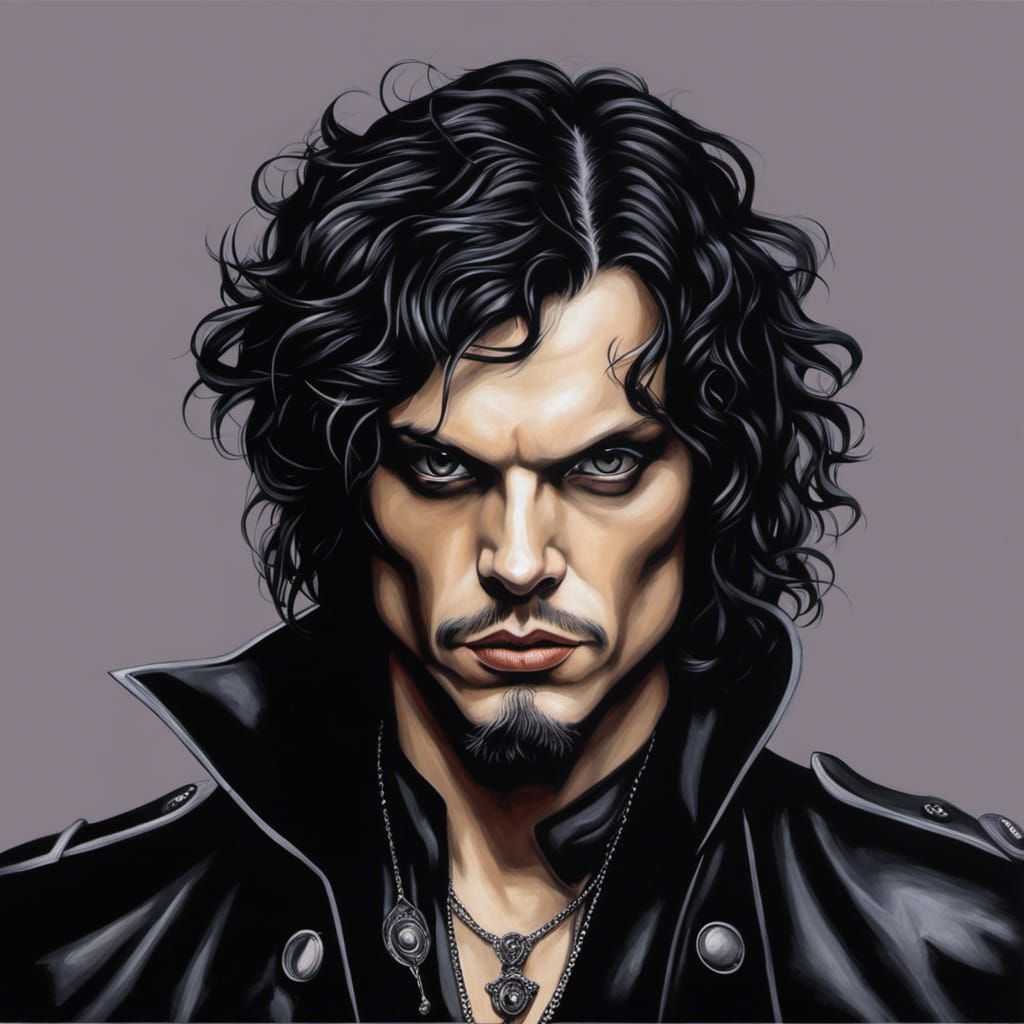 Gothic Emo Portrait with Tattoos in Acrylic Style