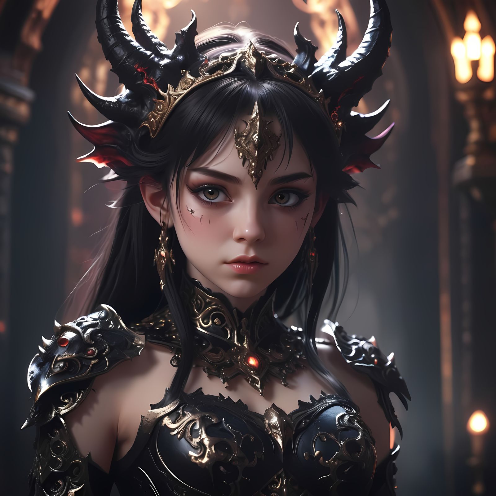 Anime Demon Princess Portrait in Hyperrealistic Style