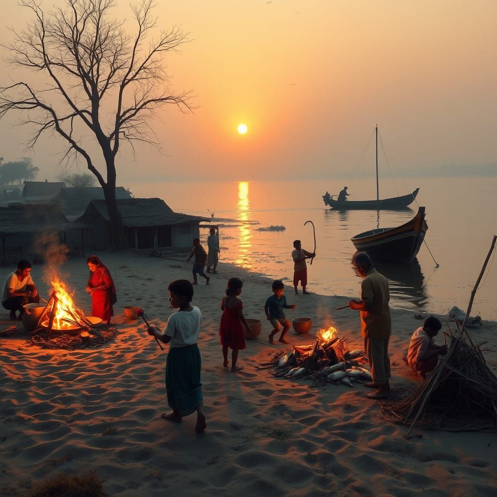 Idyllic Winter Scene on Padma River Island