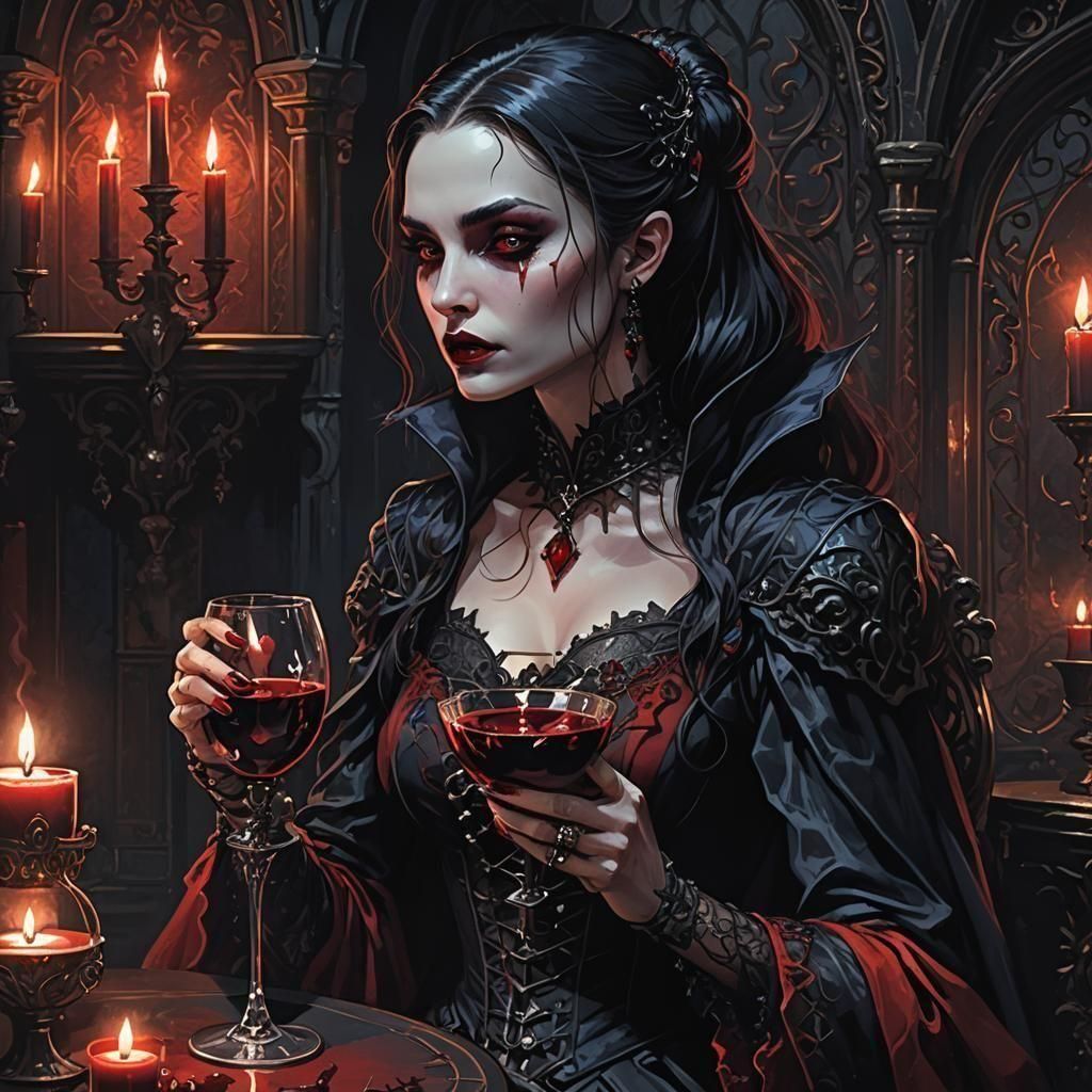 Gothic Vampire Drinking Blood in Fantasy Art