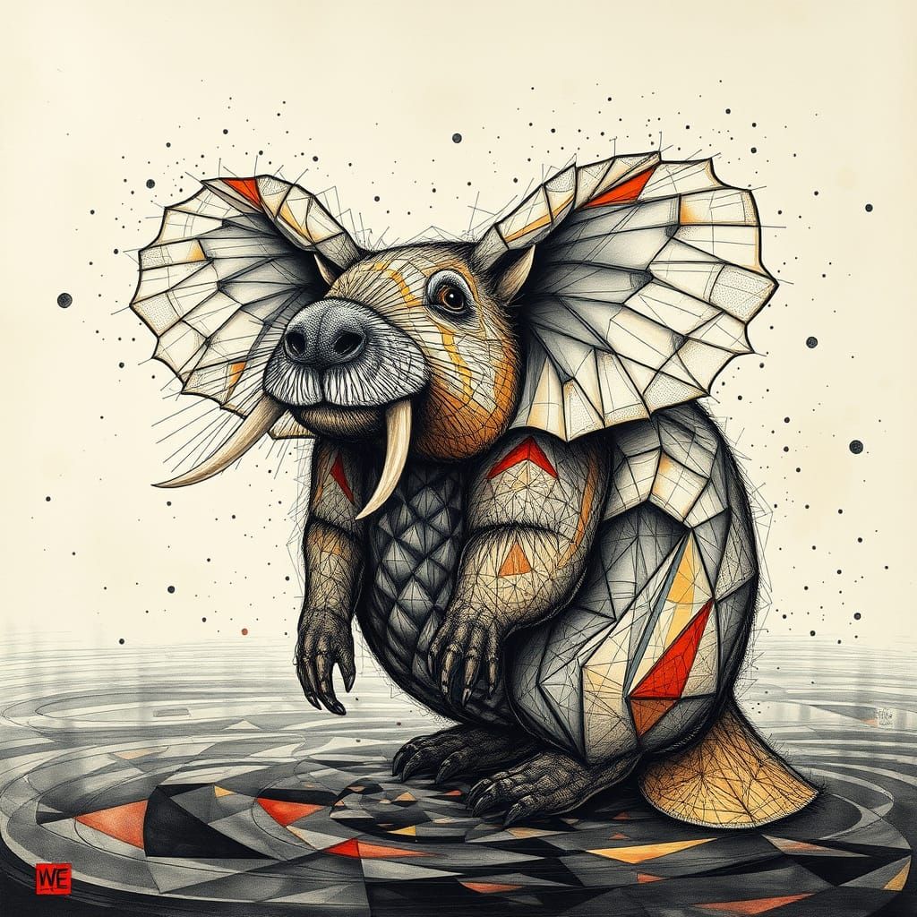 Ethereal Mississippi Beaver in Geometric Dreamscape