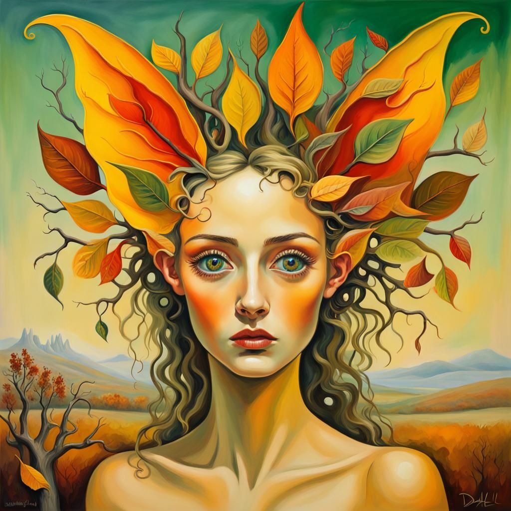 Surreal Autumn Nymph in Salvador Dali Style