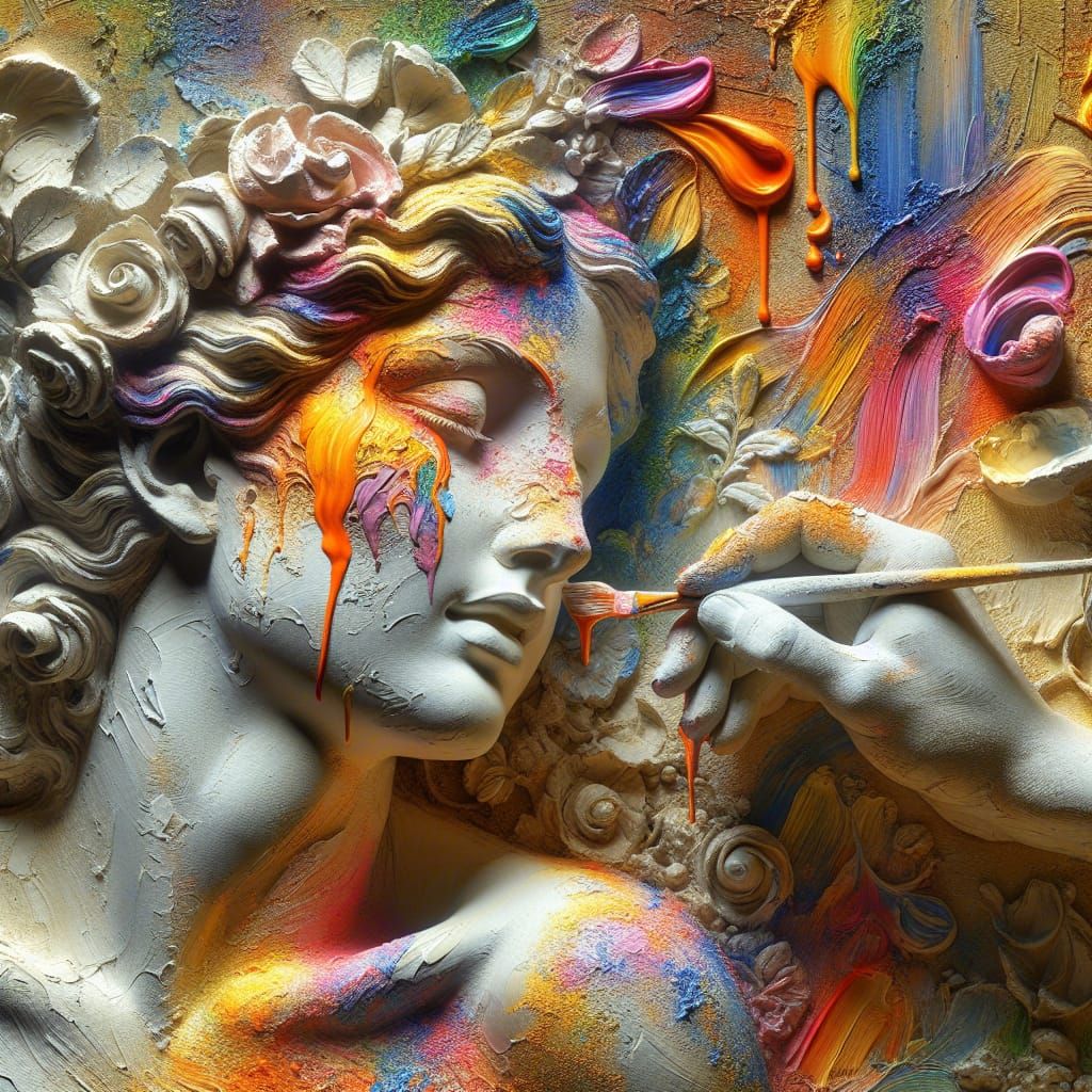 Vibrant Muse in Abstract Floral Cosmetics, Hand-Painted Plas...