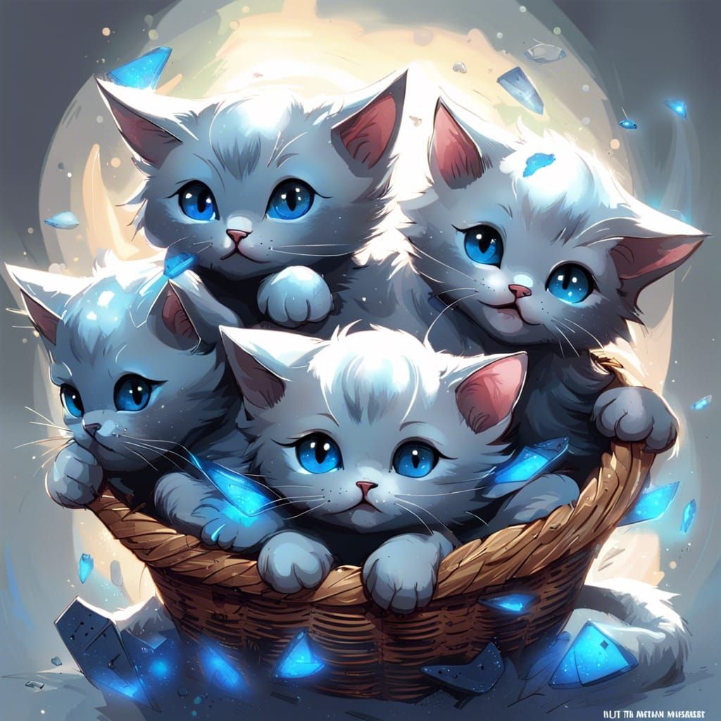 Glowing Kittens Constellation in Deep Color Digital Art