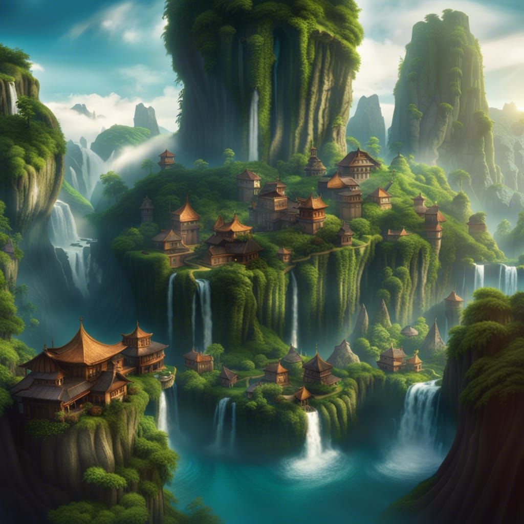 Fantasy Floating Islands Landscape in Matte Painting Style