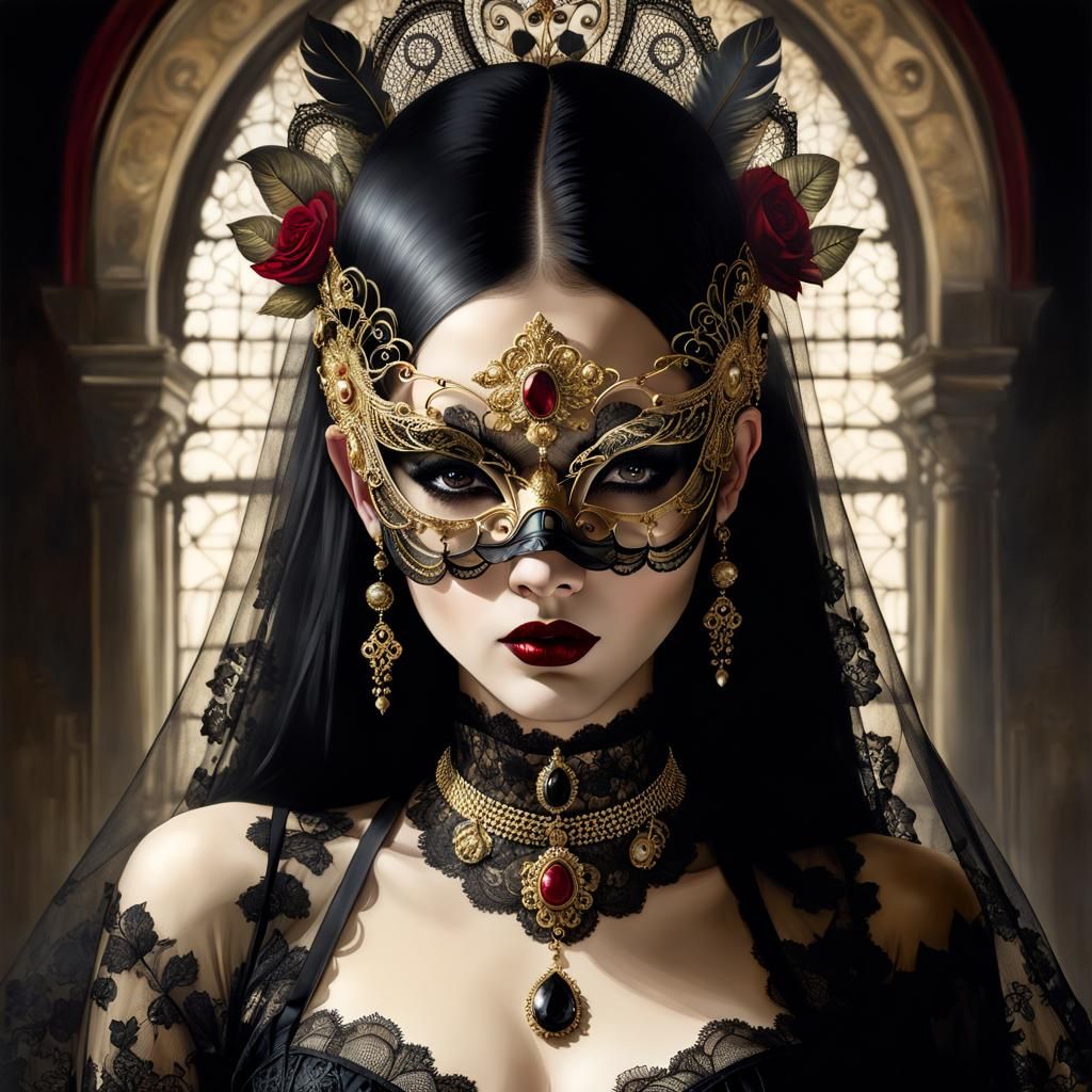 Masked Lady Portrait in Gothic Surrealism