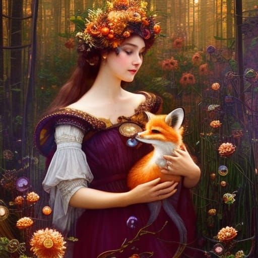 Toddler and Fox Celtic Knot Portrait in Dark Fantasy Style