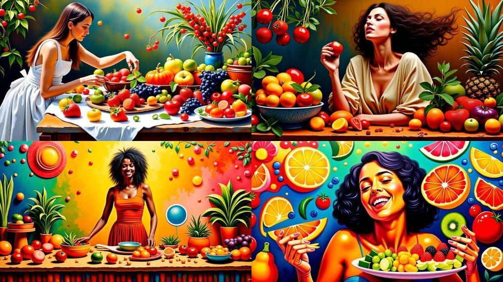 Sensual Food Encounter in Vibrant Acrylic Colors