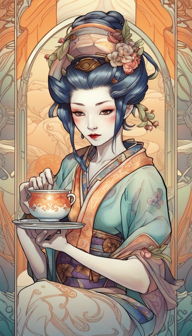 Harengon Geisha Tea Ceremony in Art Nouveau Style