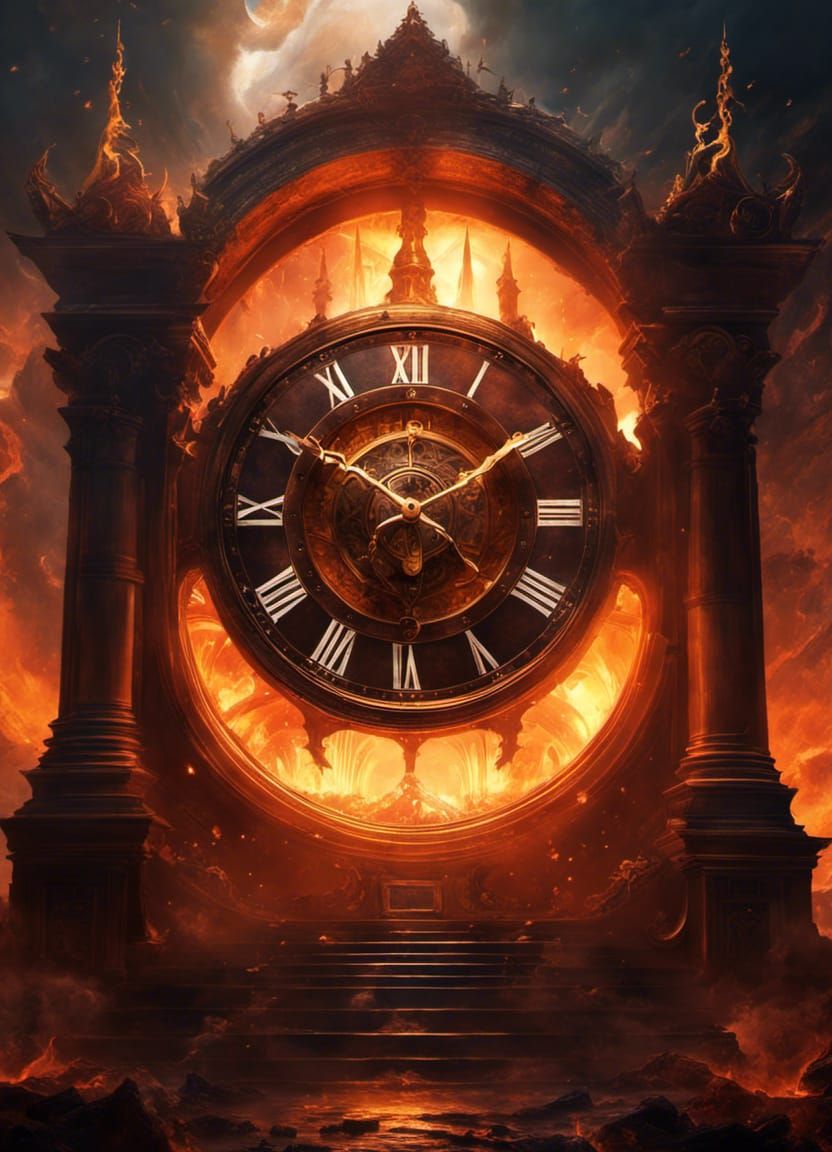 Demonic Clock in Hell: Hyperdetailed Fantasy Art