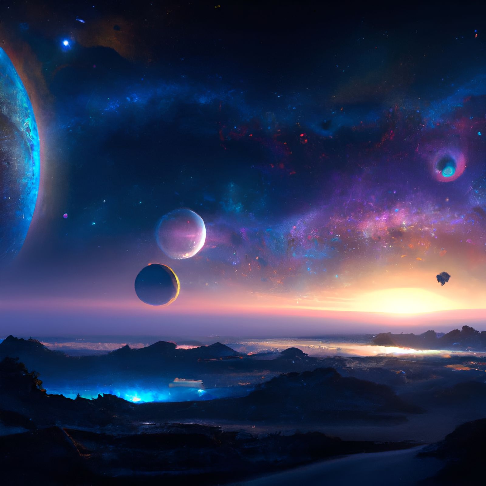 Vibrant Cosmic Landscape Rendered in Octane