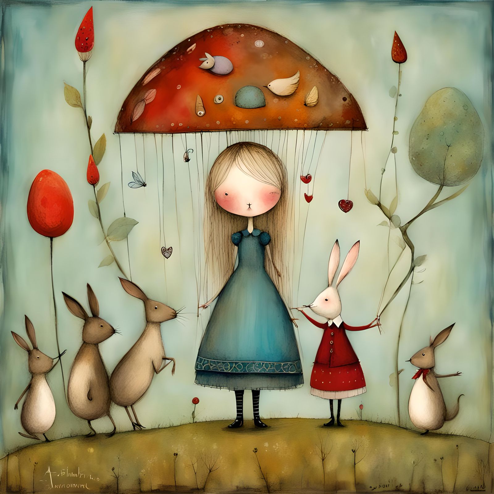 Whimsical Alice and Friends Illustration