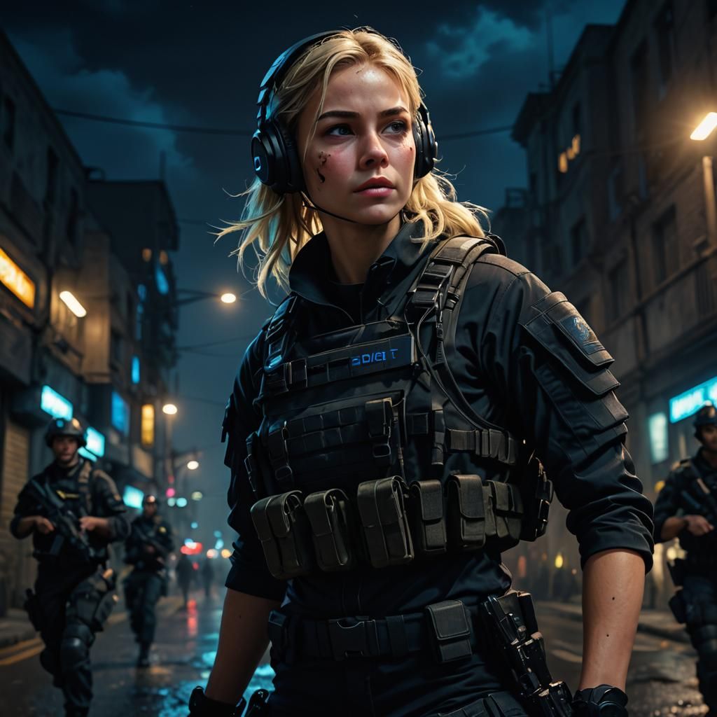 Tactical Leader: Blonde Soldier in Digital Art