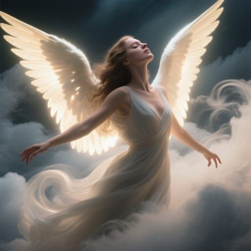 Divine Angel Dancing in Clouds Cinematic Film Still