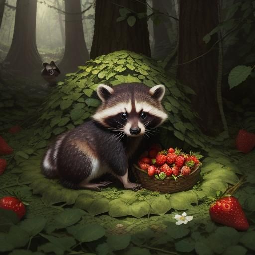 Baby with Trolls and Raccoons in Forest Garden