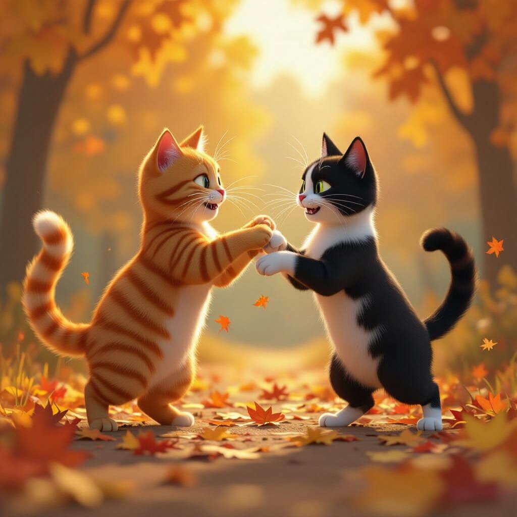 Animated Cats Battle in Autumn Park