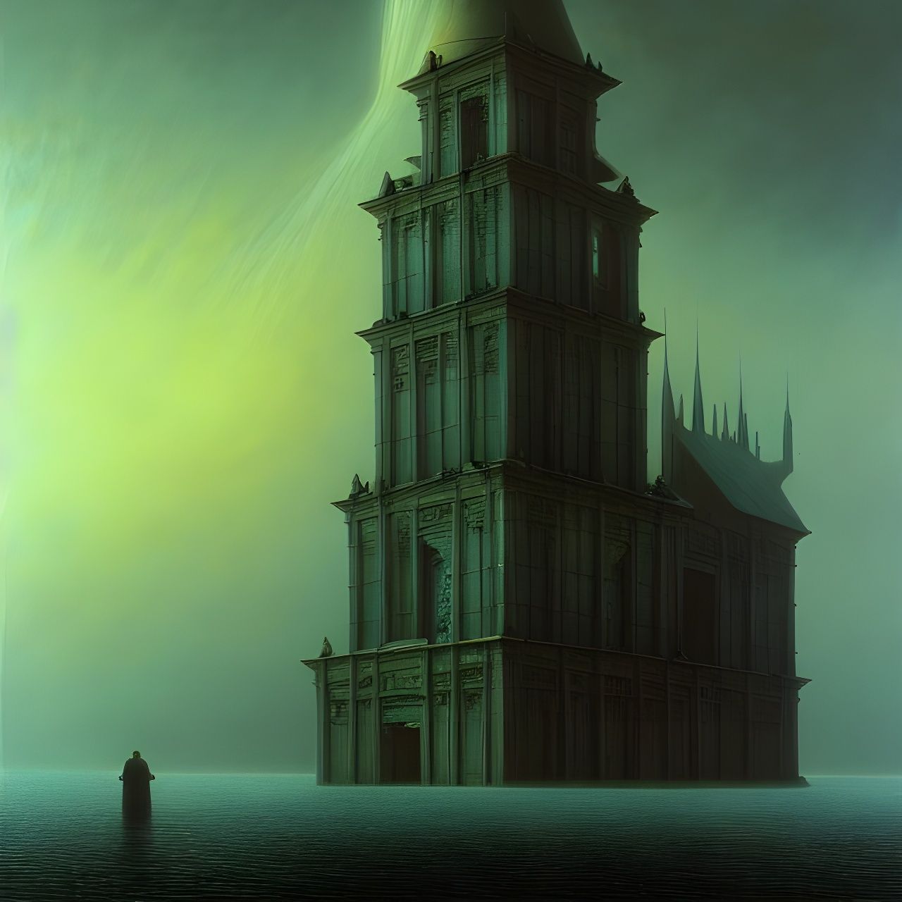Surreal Floating Church Inspired by Beksiński and Aivazovsky