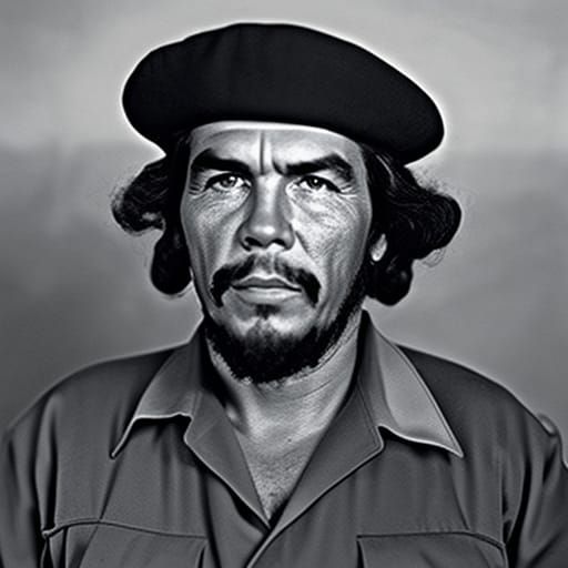 Hyperrealistic Portrait of Che Guevara with Cuban Flag