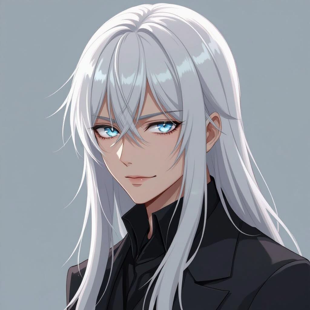 Anime Male Character with Goth Style in Pastel Tones