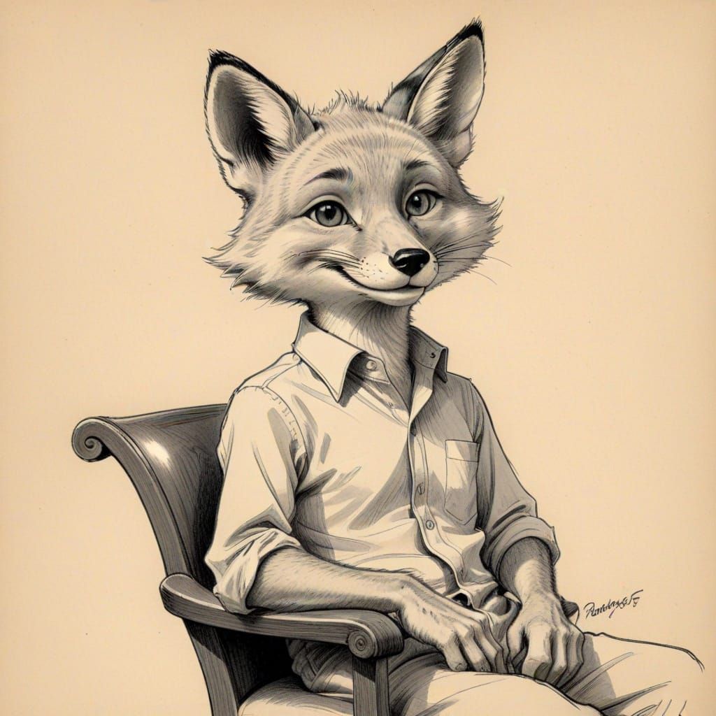 Relaxed Fox Caricature in 1950s Cartoon Style