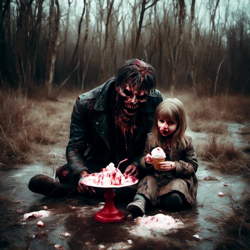 Satan Enjoys Ice Cream with a Girl: Hyperrealistic