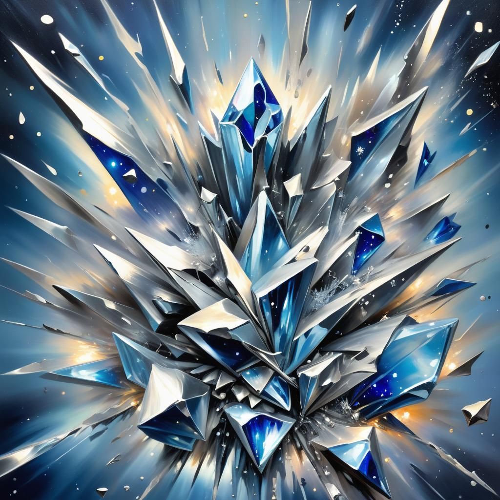 Surrealistic Silver Explosion in Abstract Expressionism Styl...