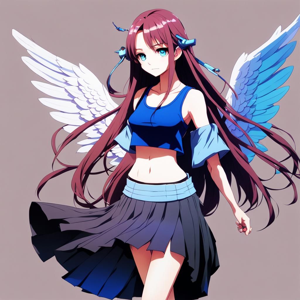 Kawaii Anime Girl with Angel Wings in Manga Style