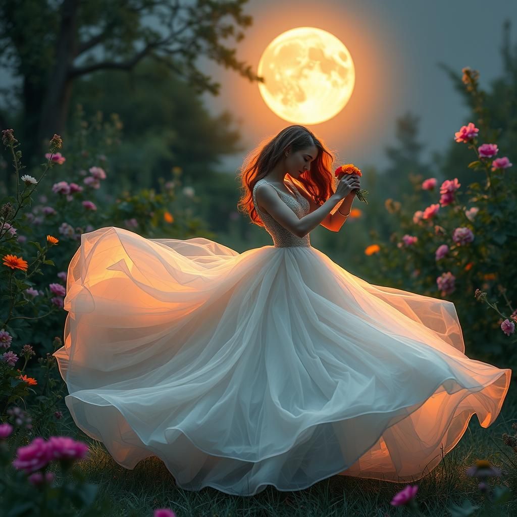 Romantic Dance Under Moonlight in Surreal Dreamscape
