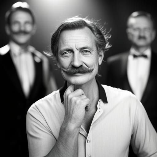 Smiling People with Moustaches in Photorealistic 8K