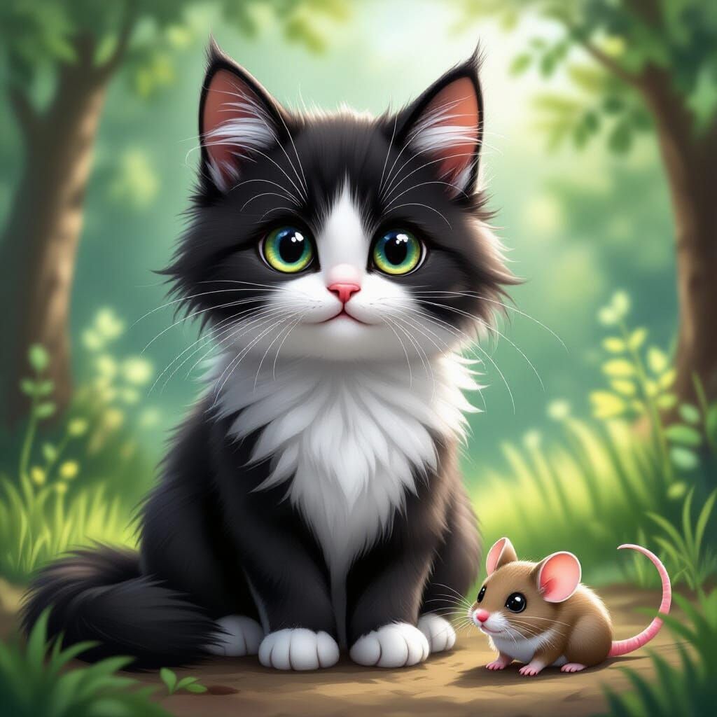 Detailed Black and White Cat in Nature