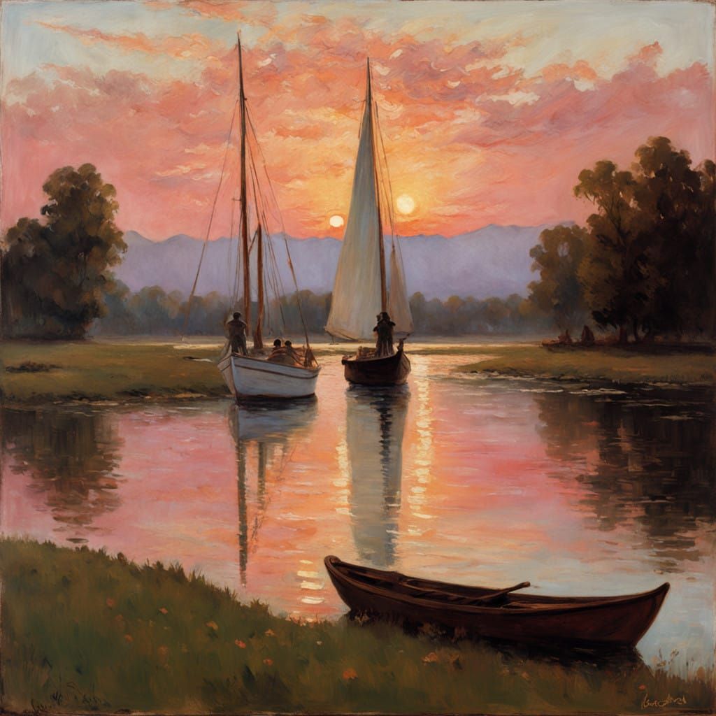 Woman at Sunset in a Sailboat, in Impressionist Style