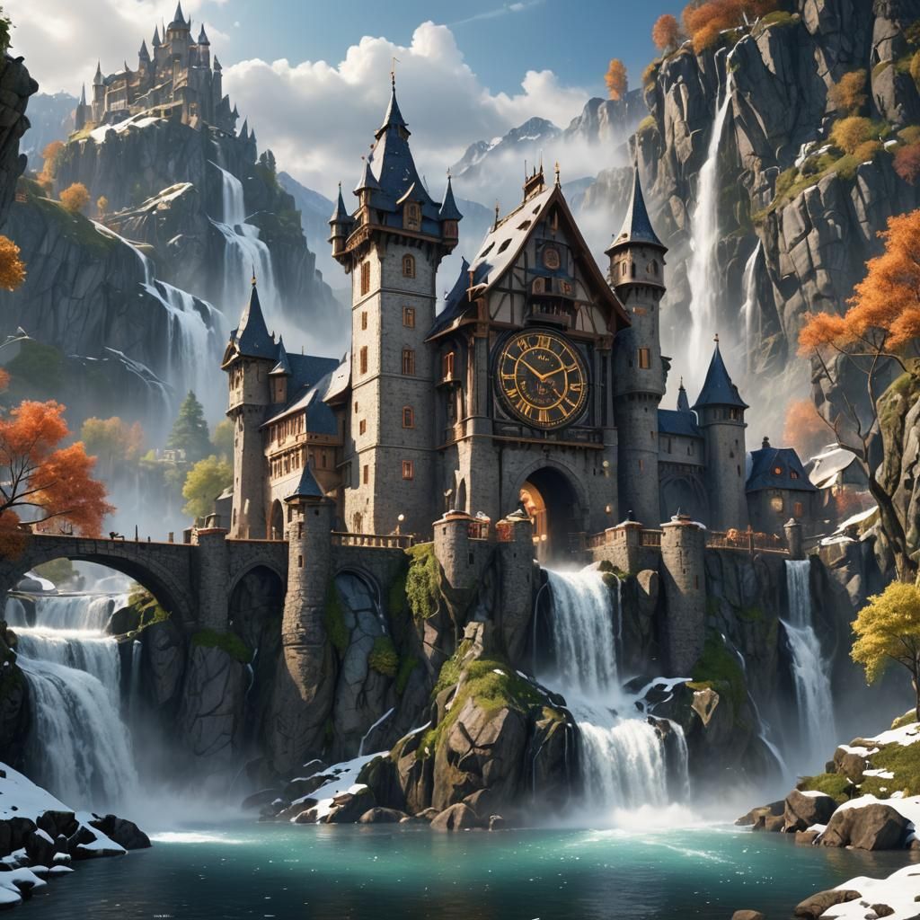 Clockwork Castle and Village in 3D Game Style