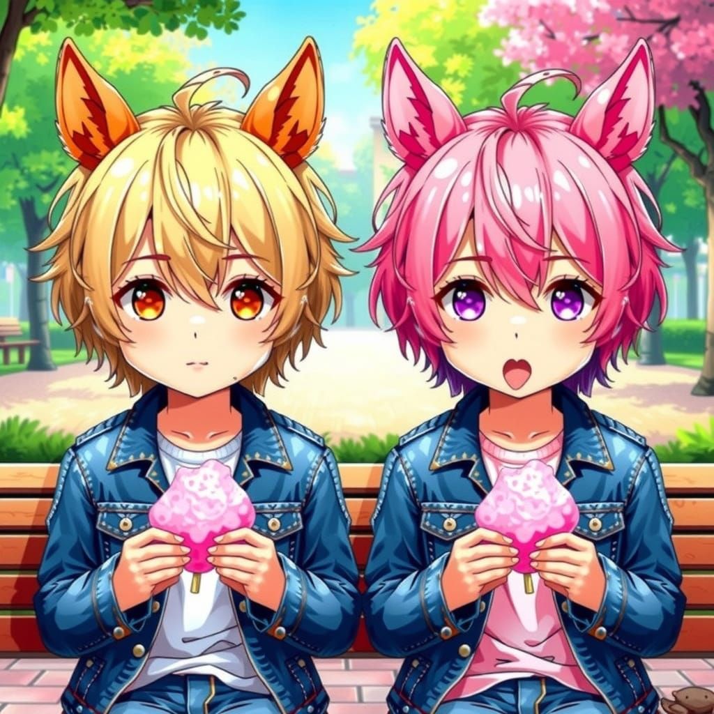 Anime Boys with Horse Ears in Park