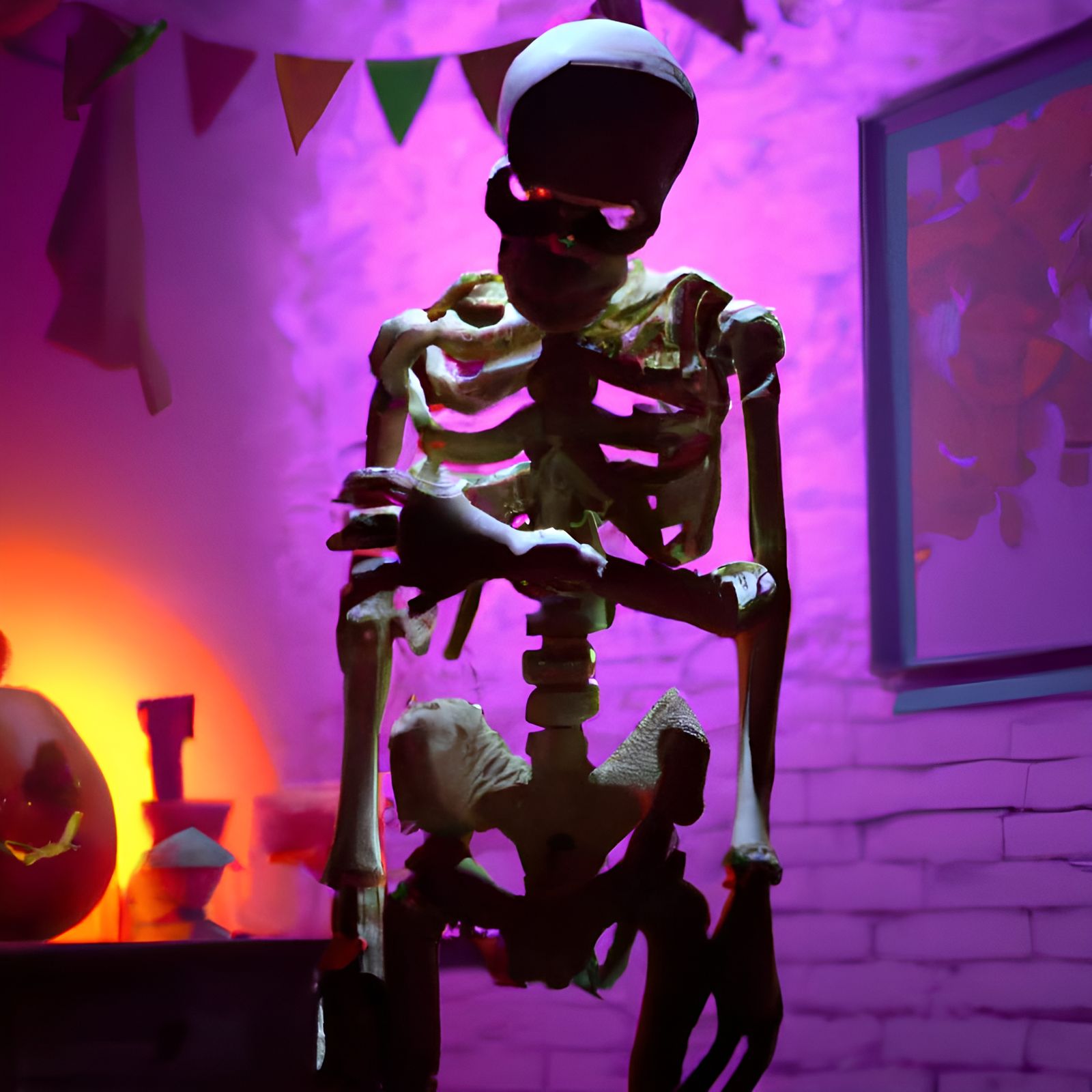 Pumpkin-Headed Skeleton Devours Someone: Detailed Digital Ar...