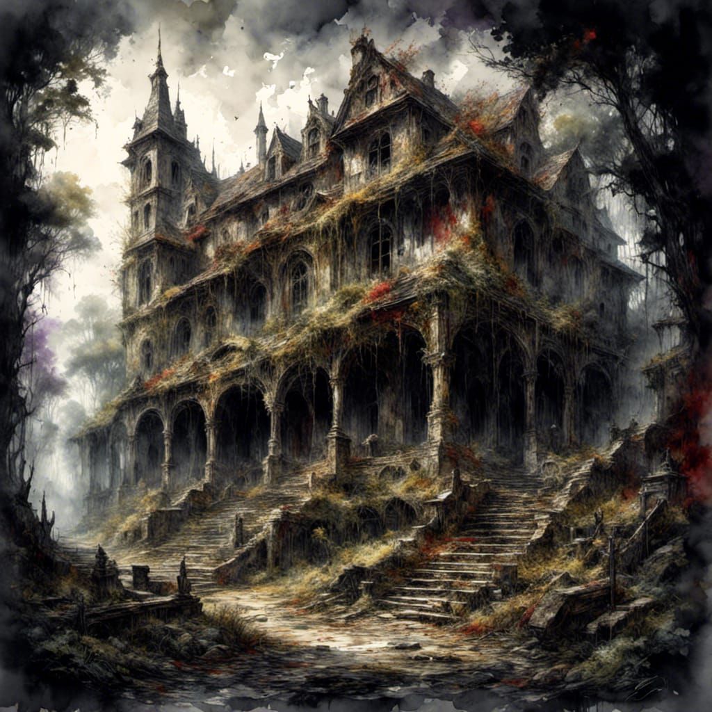 Overgrown City in Watercolor Style