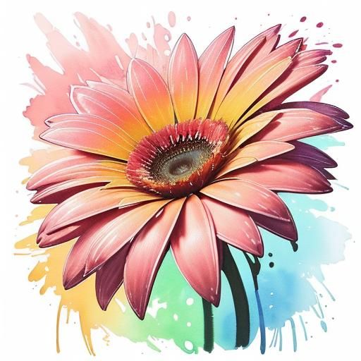 Gerbera Graffiti: Watercolour Splash Art in Hyperrealism