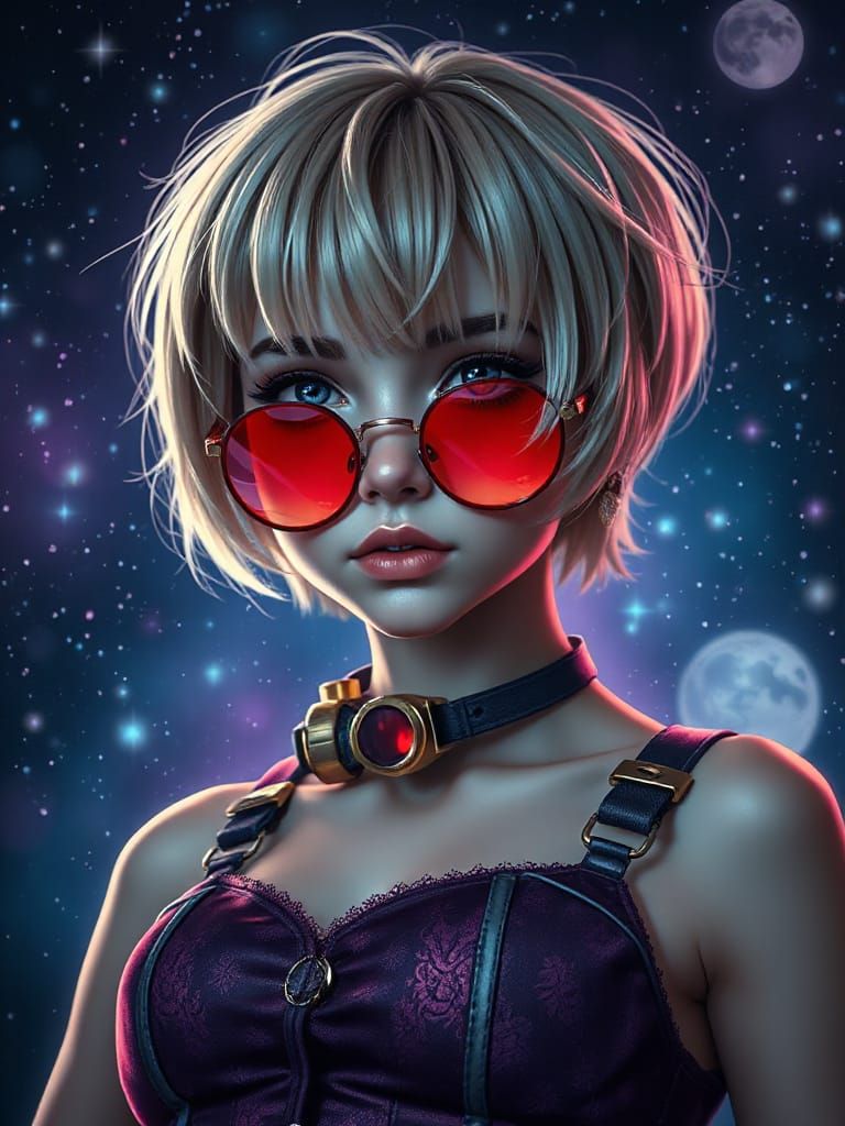 Steampunk Scientist Portrait with Star Pattern in Digital Ar...