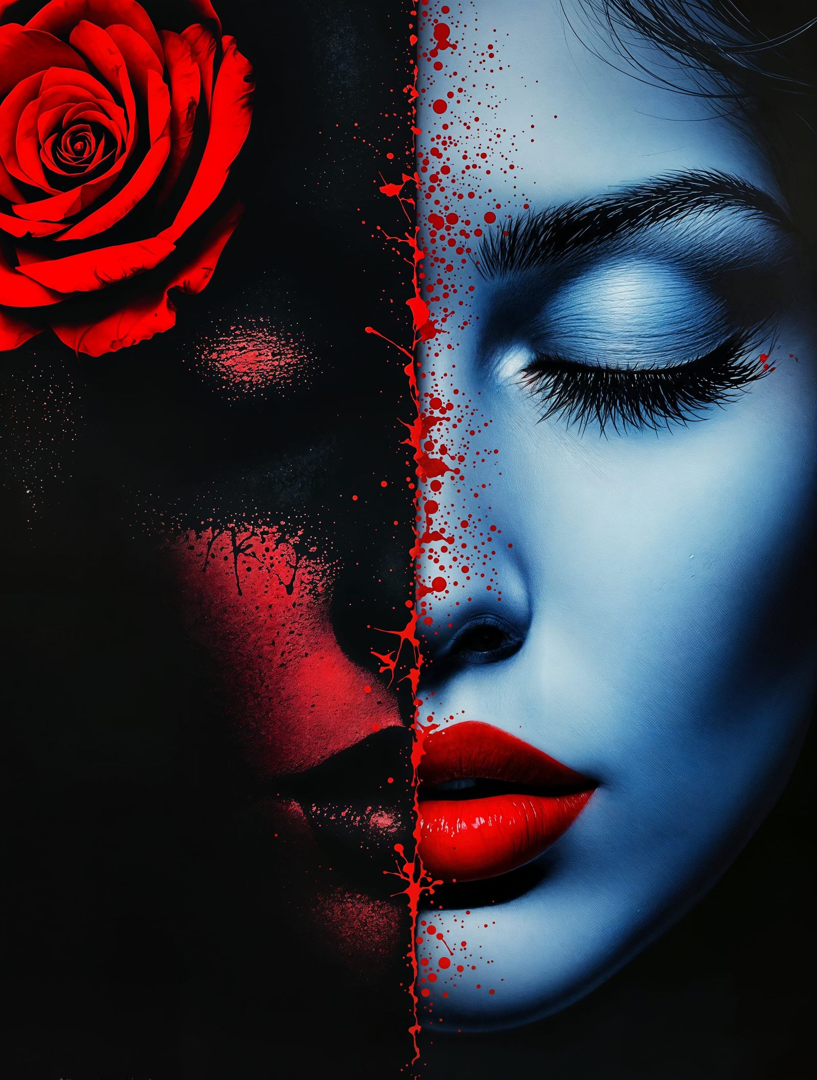 Surrealistic Portrait with Contrasting Colors and Textures