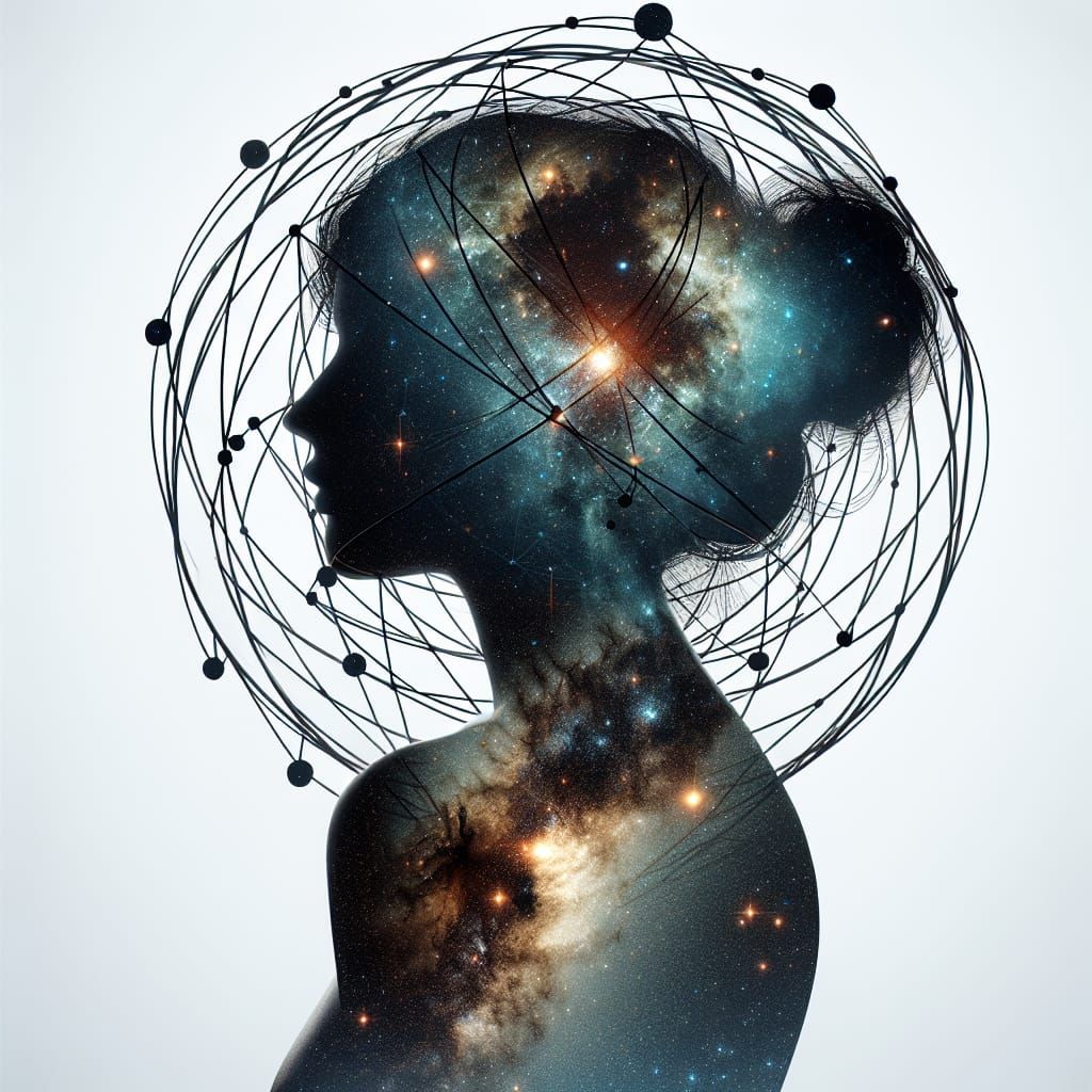 Atlas Silhouette Holding Constellations in Double Exposure