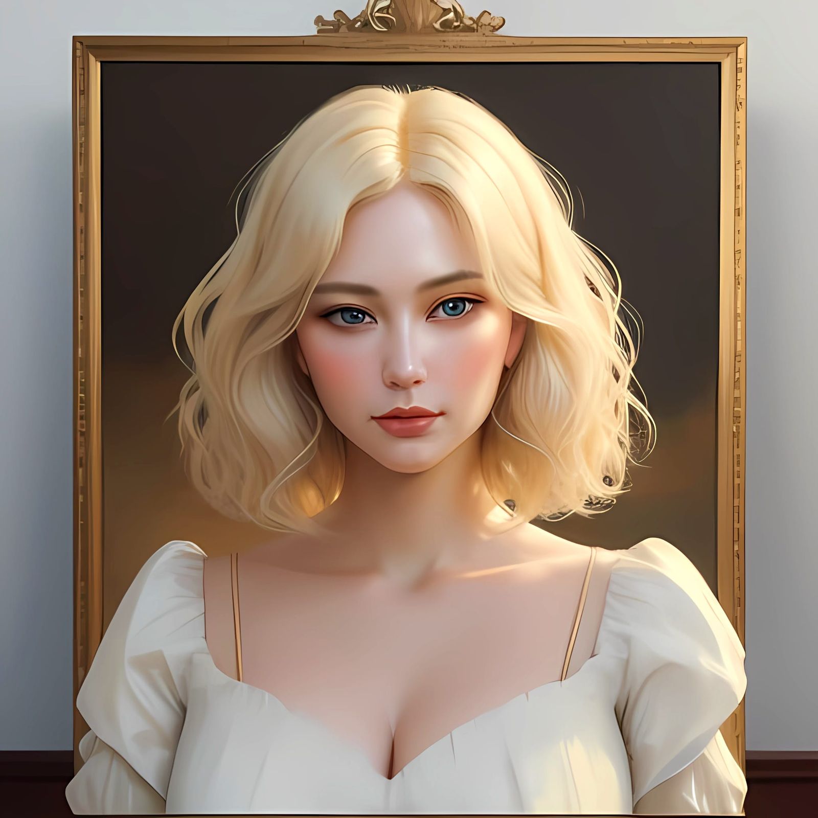 Fine Arts Portrait of a Plump Lady with Blonde Bob