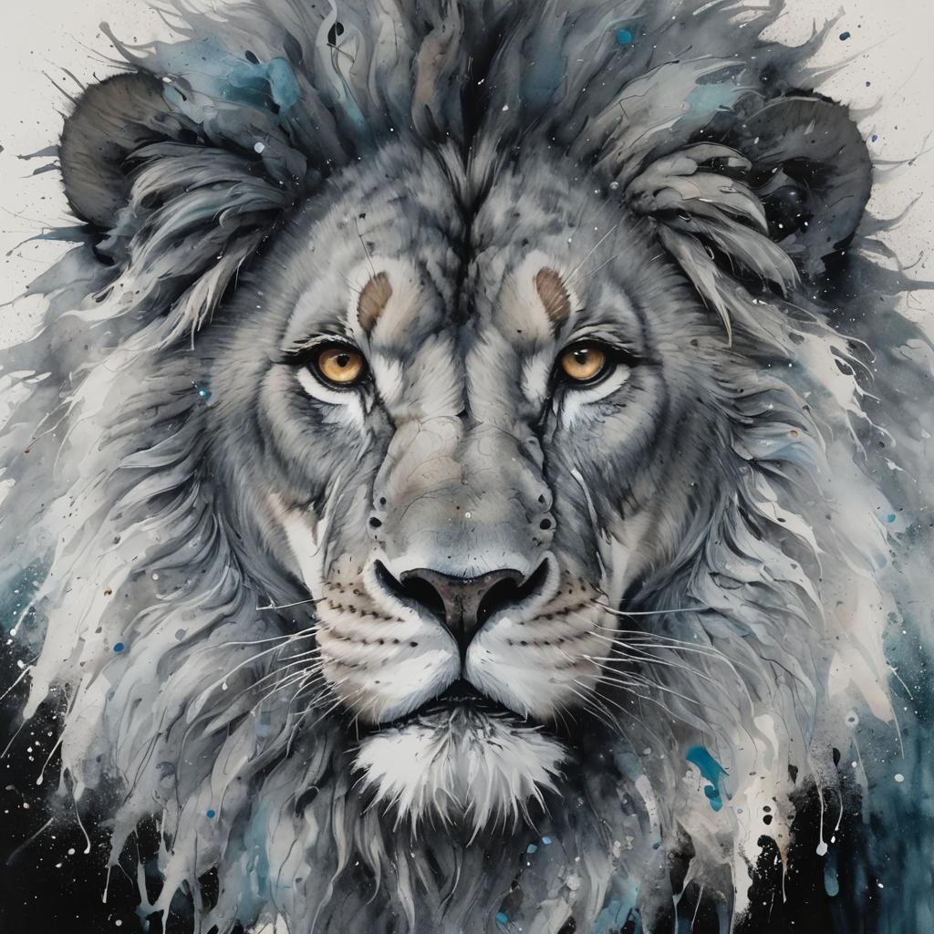 Detailed Lion Head in Acrylic Painting Style